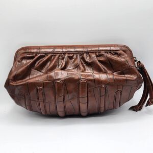 Korto Momolu faux brown leather zip top clutch